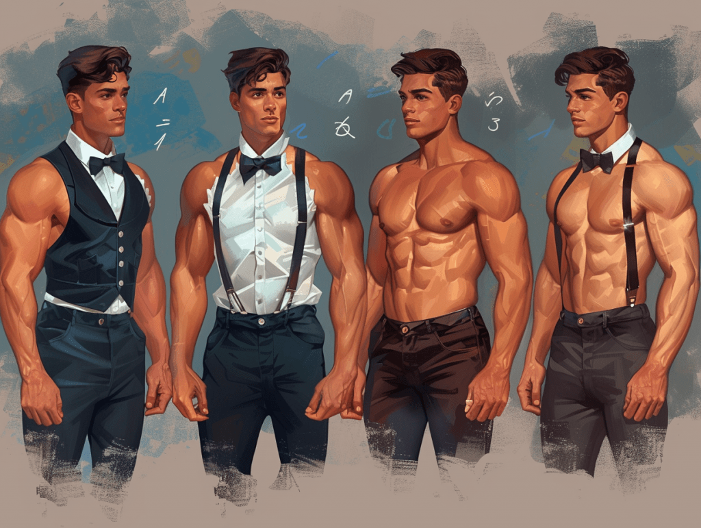 illustration qui montrent 4 chippendales homme ou stripteaseurs
